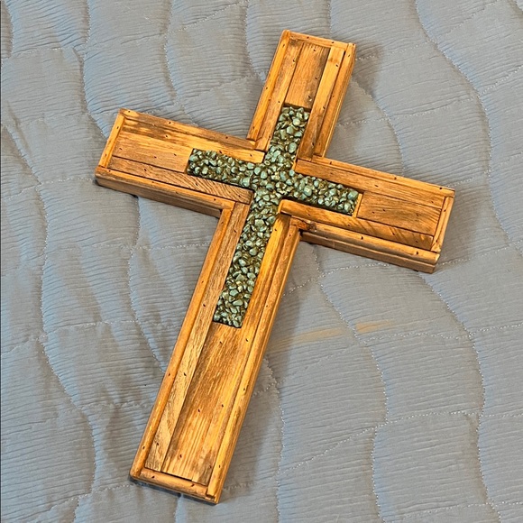 Beautiful Wooden Cross with Turquoise Inlay Cross